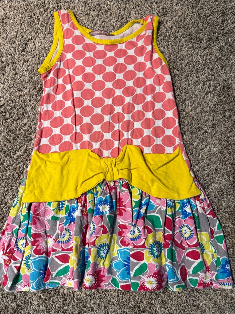 Jelly The Pug Yellow-Trim Pink Polka & Multicolor Floral Casual Dress